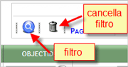 Le due icone che consentono di filtrare e rimuovere i filtri
