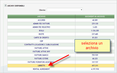 pannello selezione archivi