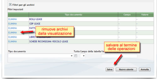 E' possibile anche intervenire in un secondo momento per rimuovere i filtri, non dimenticare di premere salva al termine delle operazioni