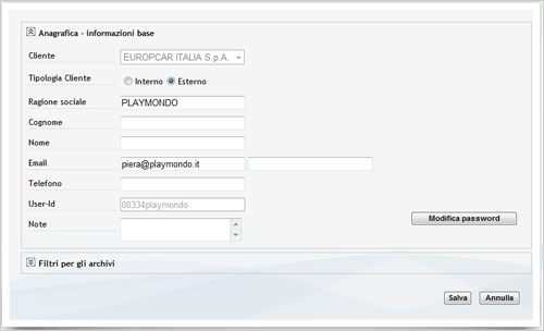 pagina per la modifica dei dati dell'utente
